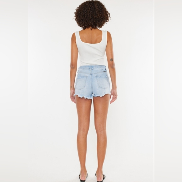 KanCan Button Fly High Rise Distressed Frayed Torn Denim Cut-Off Jean Shorts - Picture 11 of 13